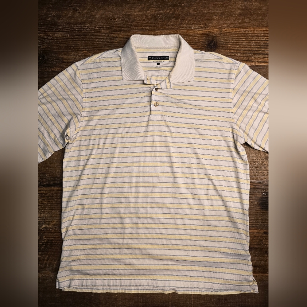 Pebble Shores Performance White and Yellow Golf Polo Shirt Classic
